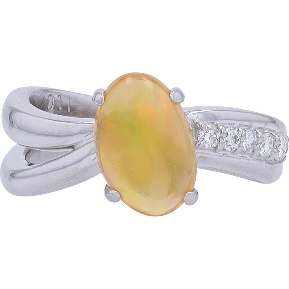 Platinum 1.40 Carat Oval Fire Opal Ring with Diamond Accents - 0.11 Carat Total Diamond Weight
