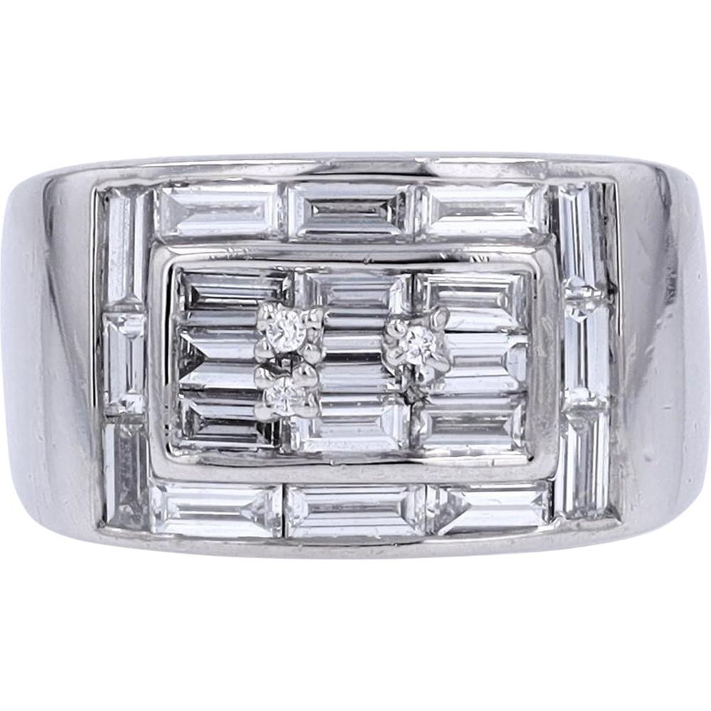 Platinum 1.41 Carats Diamond Band Ring with Geometric Baguette Design - Size 4.5