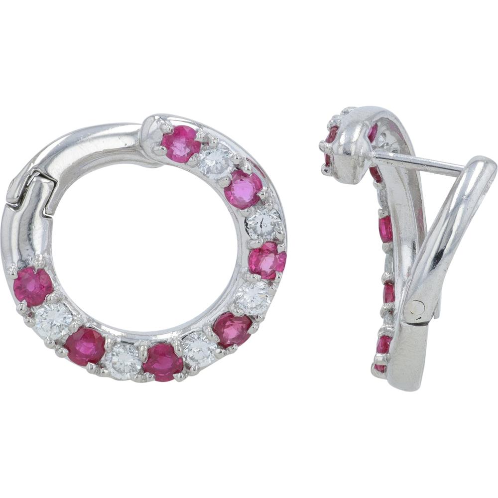 Platinum 1.45 Carat Ruby & 0.73 Carat Diamond Front To Back Hoops