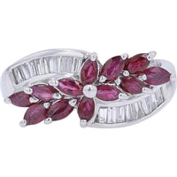 Platinum 1.47 Carat Ruby Ring with Baguette and Round Diamond Accents - 0.38 Carat Total Diamond Weight