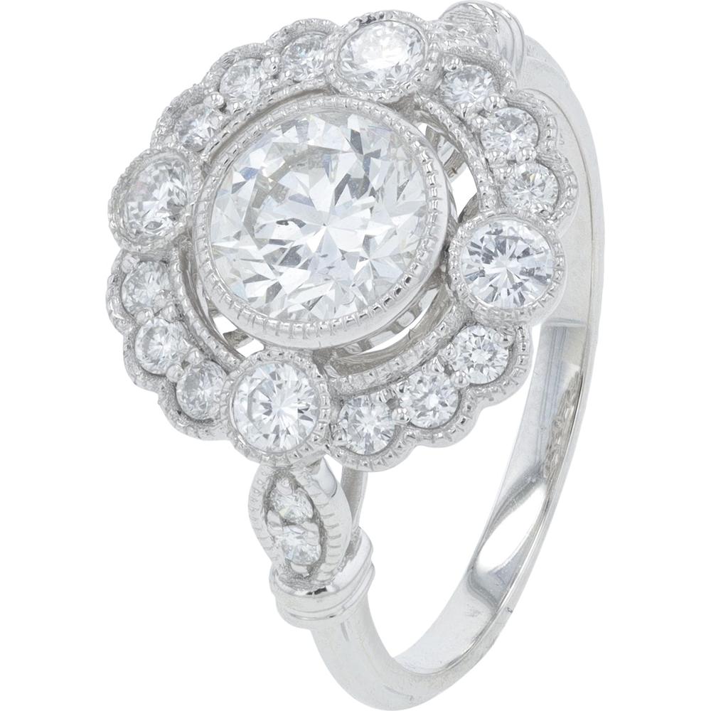 Platinum 1.47 Carat Total Weight Diamond Engagement Ring with Halo and Milgrain Detailing - 1.00 Carat Center Diamond