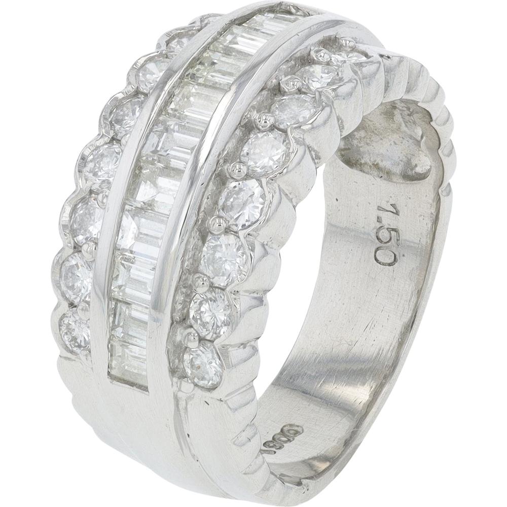 Platinum 1.50 Carat Channel Set Round and Baguette Diamond Band