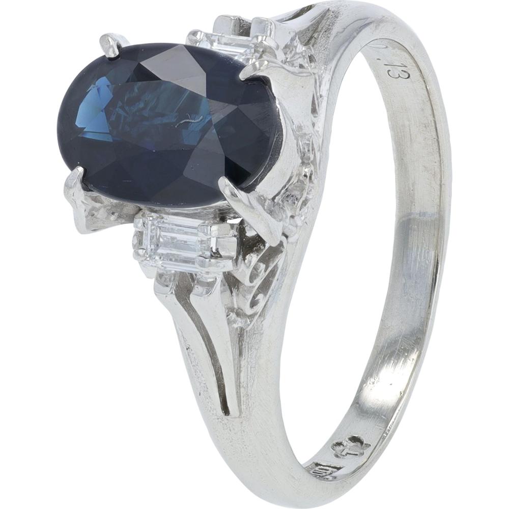 Platinum 1.50 Carat Sapphire Ring with Diamond Accents - 0.13 Carat Total Diamond Weight