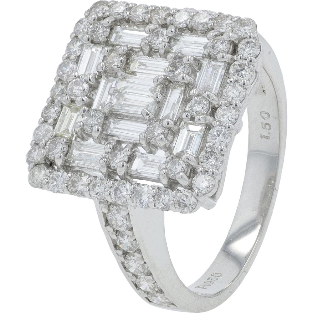 Platinum 1.50 Carats Diamond Cluster Ring - 1.50 Carats Total Diamond Weight