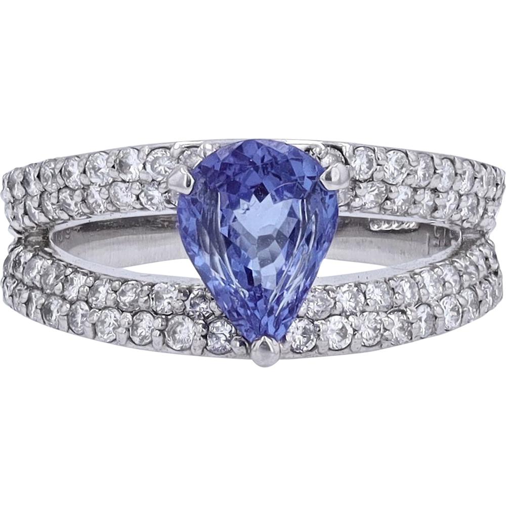 Platinum 1.51 Carat Pear Cut Tanzanite Ring with 0.94 Carat Diamond Halo - Platinum 900
