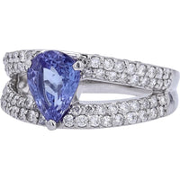 Platinum 1.51 Carat Pear Cut Tanzanite Ring with 0.94 Carat Diamond Halo - Platinum 900