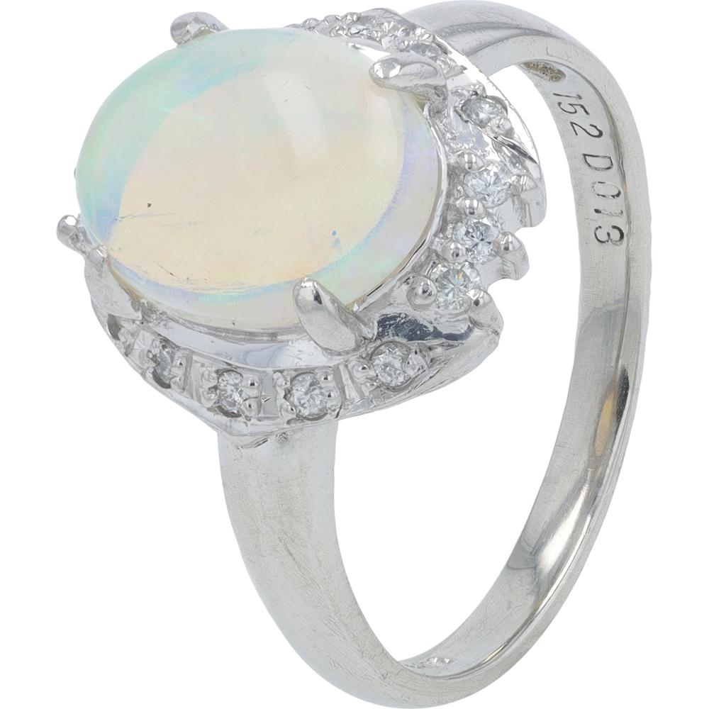 Platinum 1.52 Carat Opal Center Ring with Diamond Halo - 0.13 Carat Total Diamond Weight