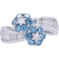 Platinum 1.52 Carat Total Weight Round Diamond Flower Bypass Ring with Baguette Accents