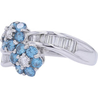 Platinum 1.52 Carat Total Weight Round Diamond Flower Bypass Ring with Baguette Accents