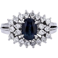 Platinum 1.54 Carat Oval Sapphire Ring with 0.45 Carat Diamond Halo