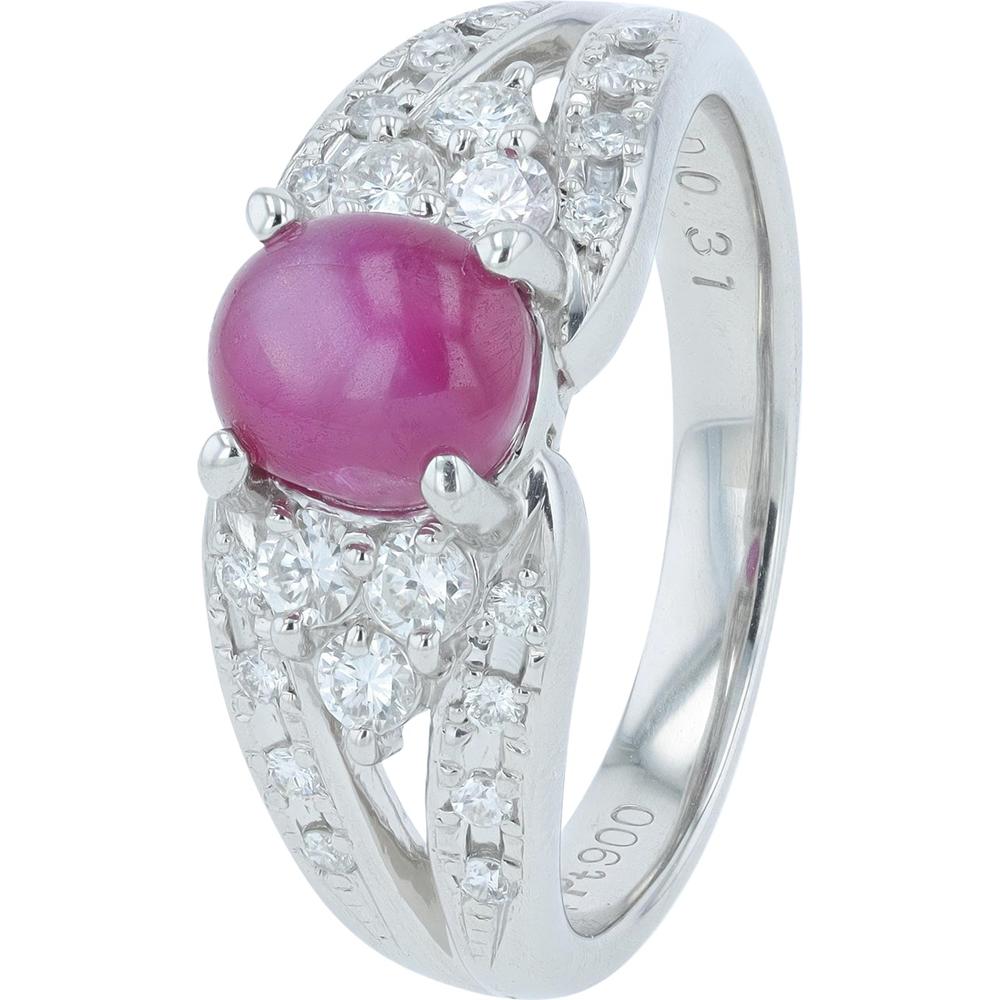 Platinum 1.54 Carats Star Ruby Ring with 0.31 Carats Diamond Accents