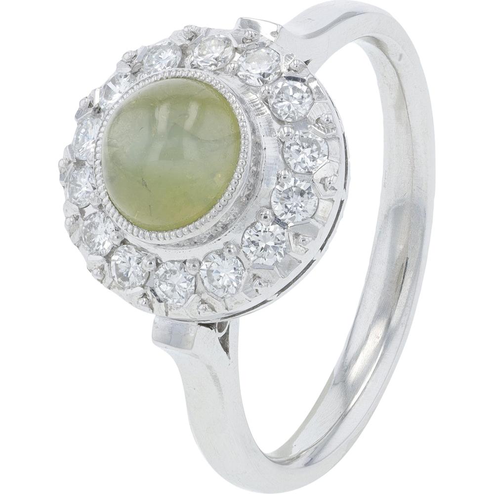 Platinum 1.57 Carat Cat's Eye Halo Ring with 0.42 Carat Total Diamond Weight