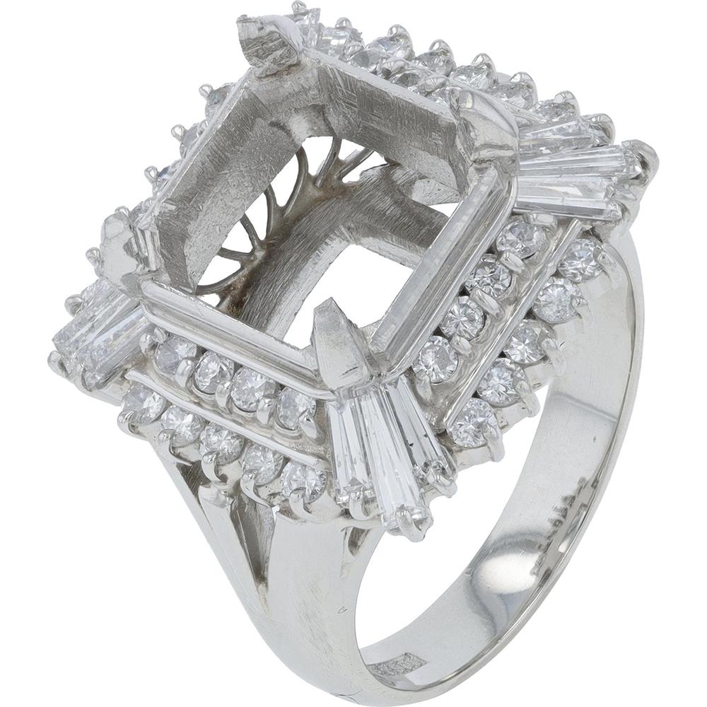 Platinum 1.57 Carat Diamond Halo Semi-Mount Ring - 1.57 Carat Total Diamond Weight