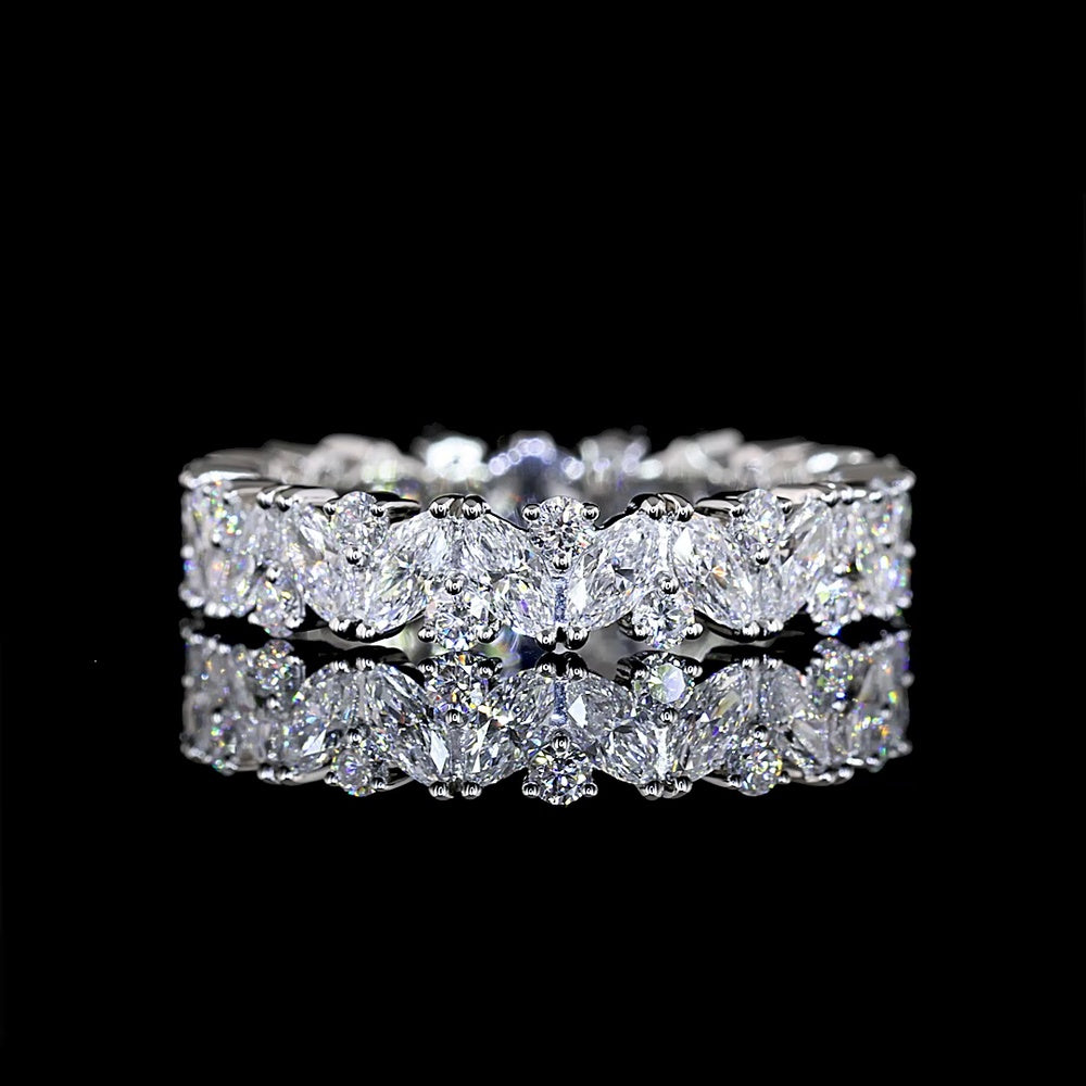 Platinum 1.57 Carat Mixed Shape Eternity Band with Alternating Marquise and Brilliant Cut Lab Diamonds - E-F Color VS Clarity - 44 Stones Total - Covaloro Fine Jewelry