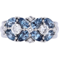 Platinum 1.58 Carat Total Weight Aquamarine and 0.47 Carat Diamond Cluster Ring with Vintage Milgrain Detail