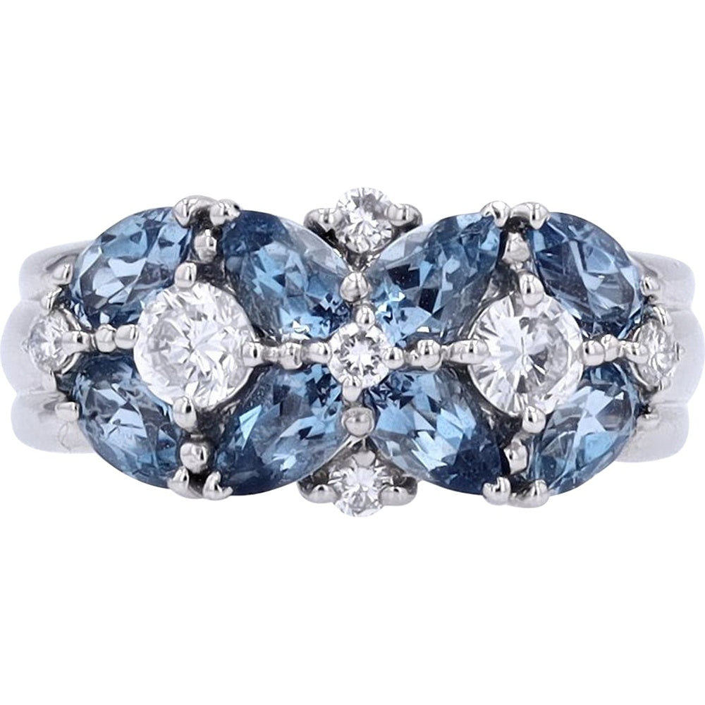 Platinum 1.58 Carat Total Weight Aquamarine and 0.47 Carat Diamond Cluster Ring with Vintage Milgrain Detail
