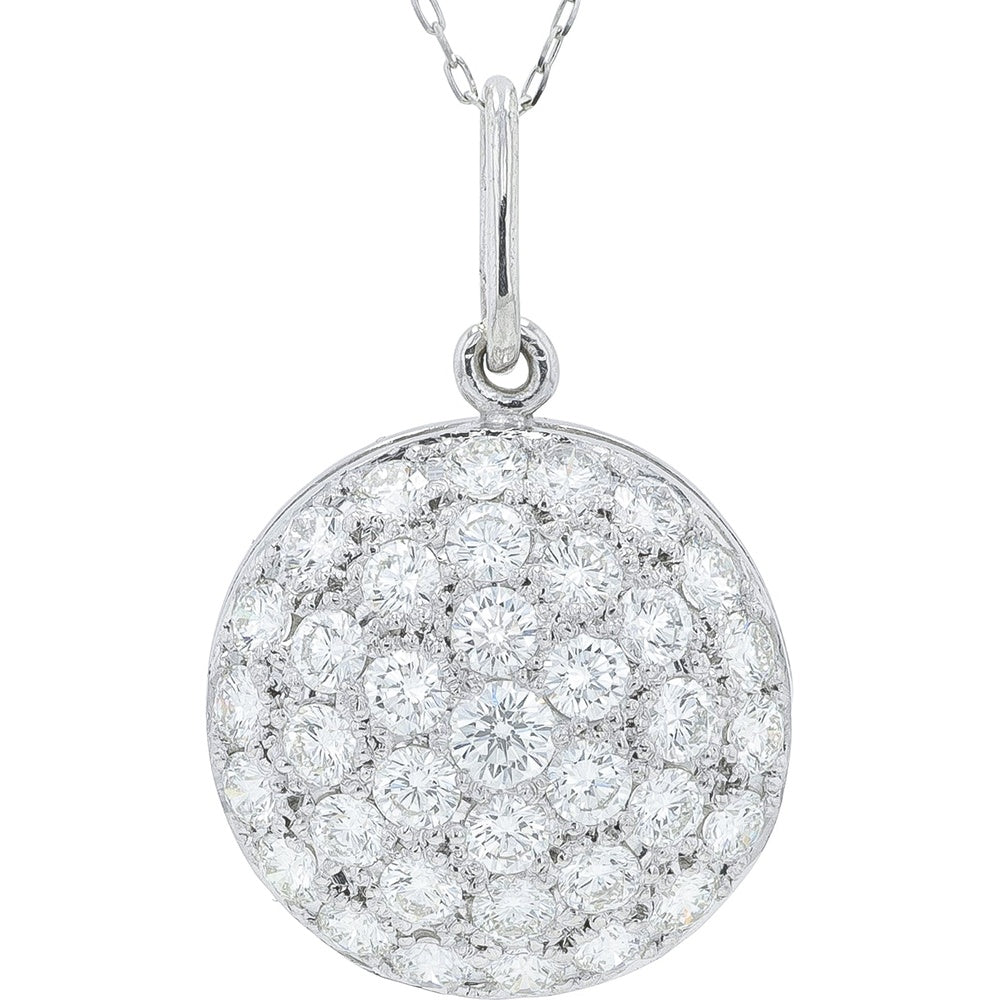 Platinum 1.63 Carat Total Weight Round Diamond Cluster Pendant on 18-Inch Chain
