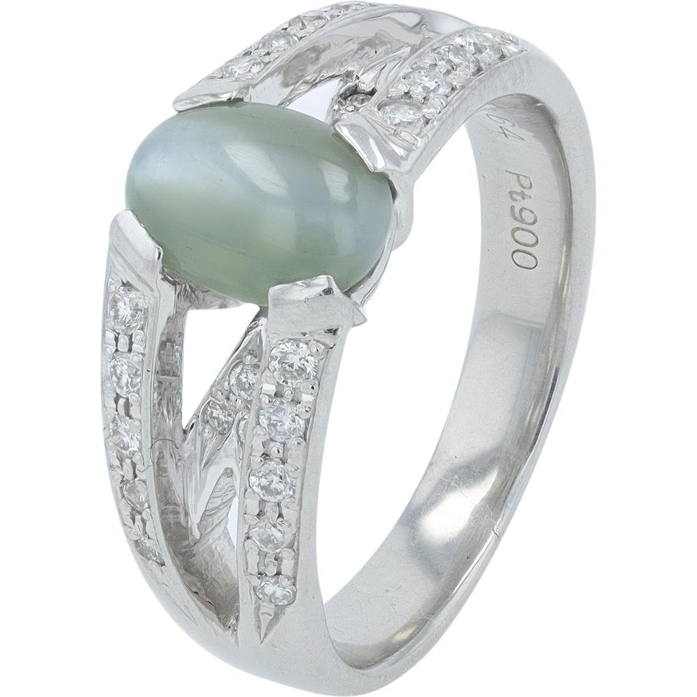 Platinum 1.64 Carat Cat's Eye Ring with Diamond Accents - 0.22 Carat Total Diamond Weight