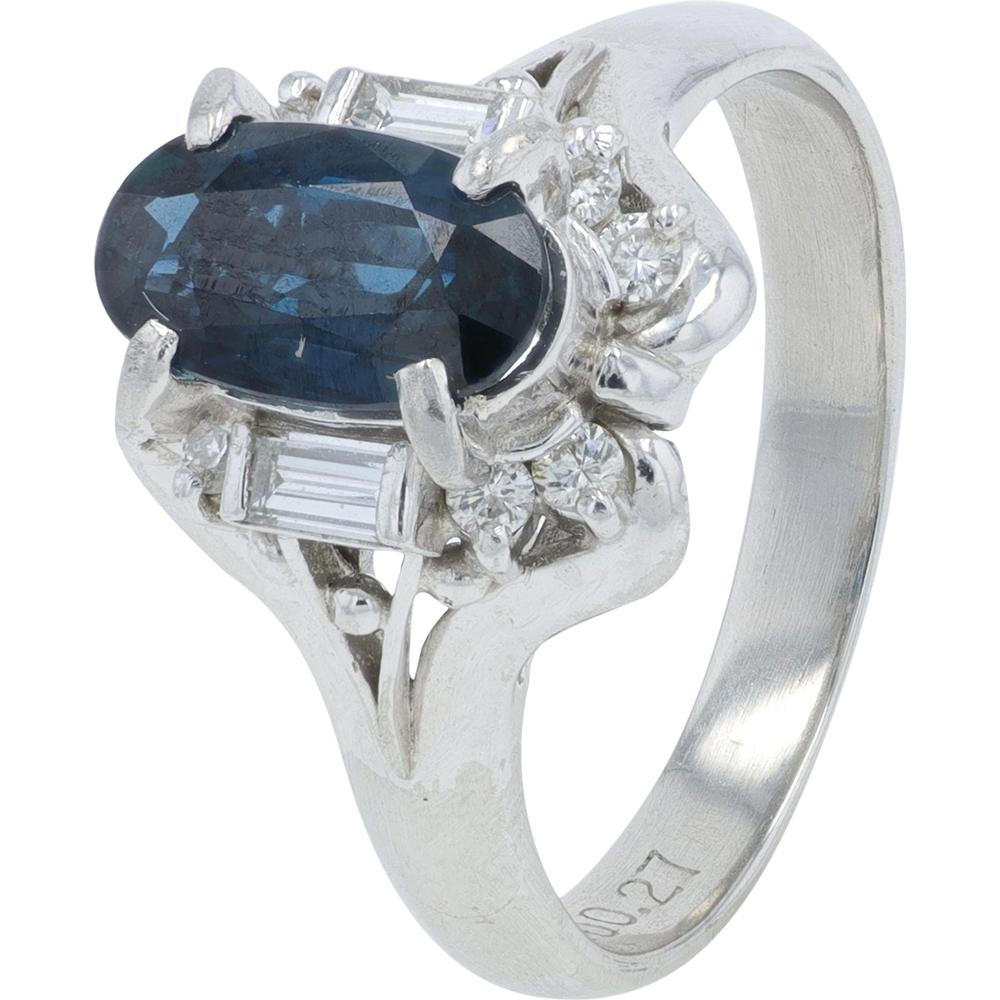 Platinum 1.64 Carat Oval Sapphire Ring with Diamond Accents - 0.27 Carat Total Diamond Weight