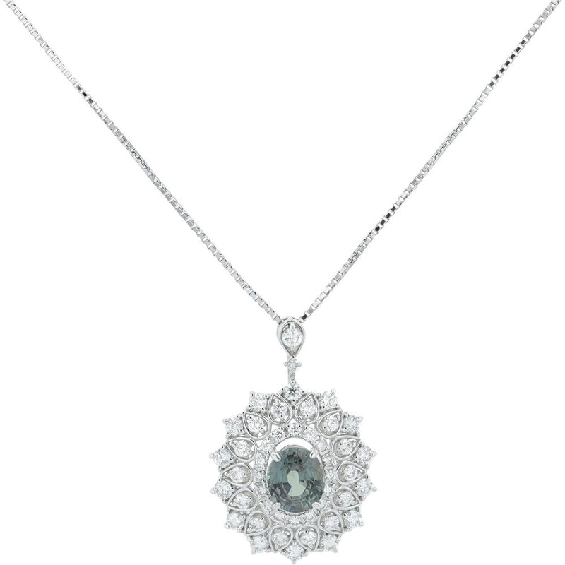 Platinum 1.66 Carat Alexandrite and 0.95 Carat Diamond Halo Pendant Necklace - 18-Inch Chain