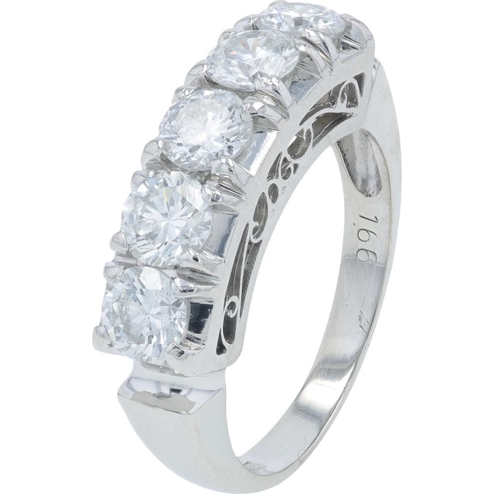 Platinum 1.66 Carat Diamond Band with Prong - Set Round Diamonds - 1.66 Carat Total Diamond Weight