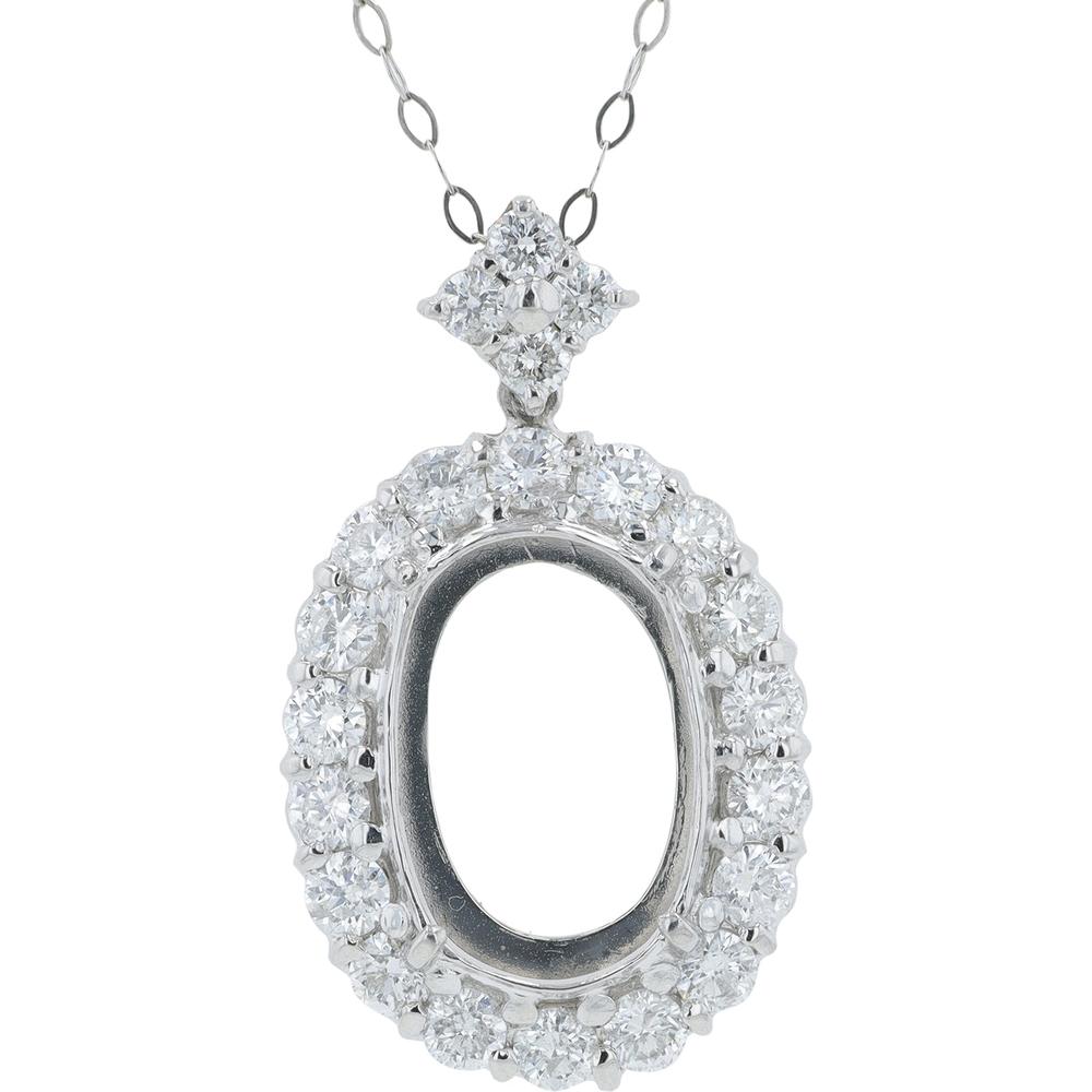 Platinum 1.67 Carat Diamond Semi-Mount Pendant with Oval Halo and Diamond Accent - 1.67 Carat Total Diamond Weight