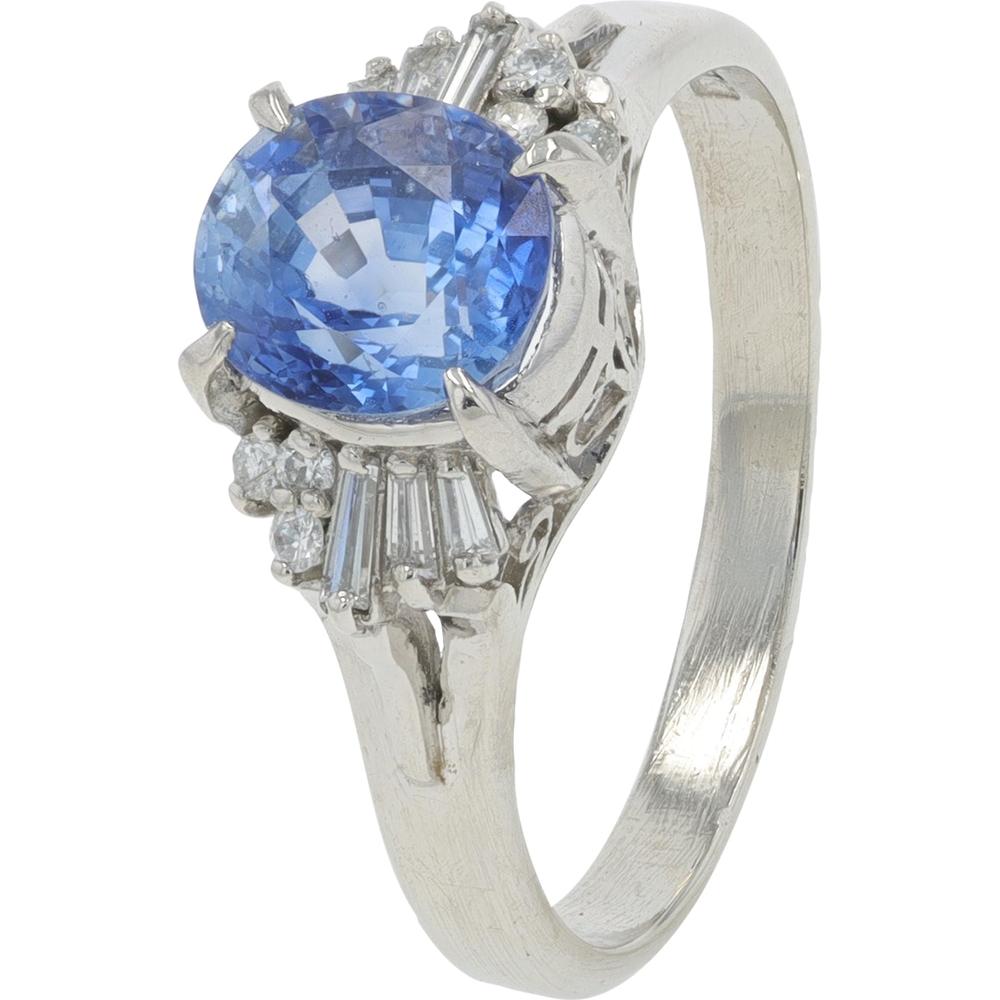 Platinum 1.67 Carat Oval Sapphire Ring with Diamonds - 0.13 Carat Total Diamond Weight
