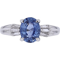 Platinum 1.69 Carat Oval Sri Lanka Sapphire Ring with Baguette Diamond Accents - GIA Certified