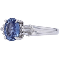Platinum 1.69 Carat Oval Sri Lanka Sapphire Ring with Baguette Diamond Accents - GIA Certified