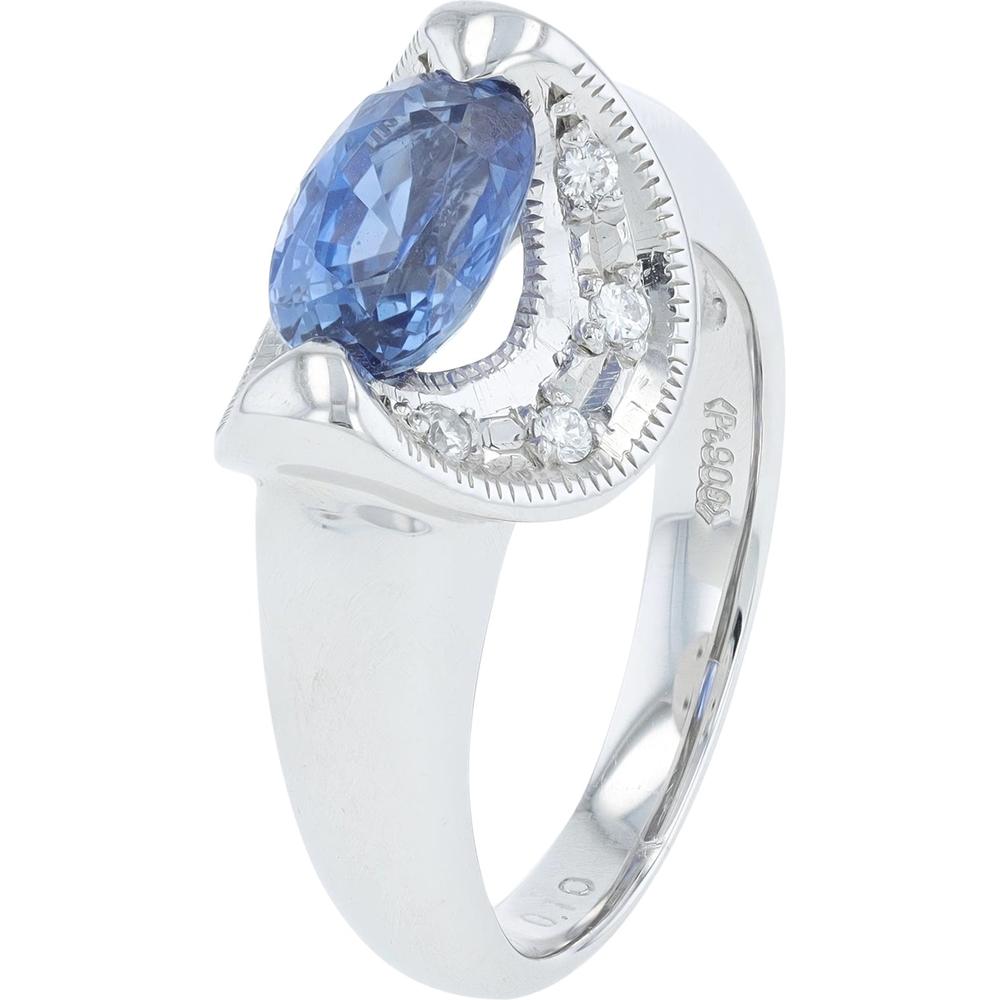 Platinum 1.76 Carat Oval Sapphire Ring with Diamond Accents - 0.10 Carat Total Diamond Weight