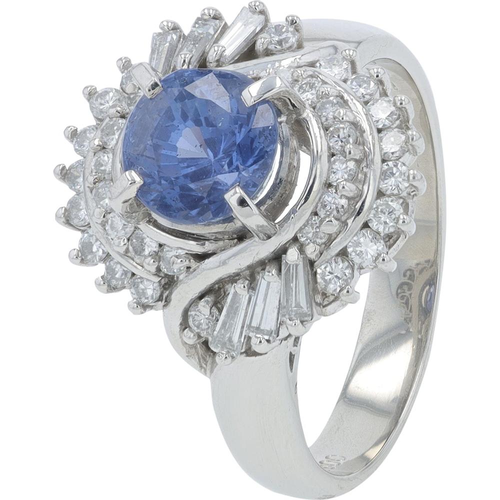 Platinum 1.775 Carat Total Weight Sapphire Ring with Halo Diamonds - 0.45 Carat Total Diamond Weight