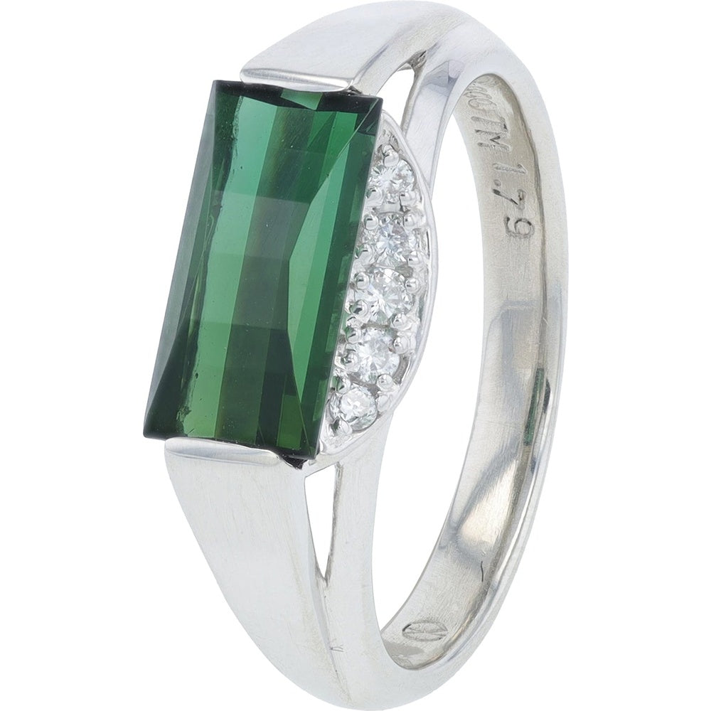 Platinum 1.79 Carat Rectangular-Cut Tourmaline Ring with 0.12 Carat Diamond Accents - Size 5.75