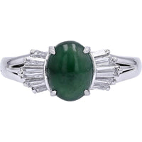 Platinum 1.80 Carat Oval Jade Ring with Diamond Accents - 0.37 Carat Total Diamond Weight