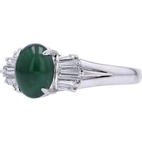 Platinum 1.80 Carat Oval Jade Ring with Diamond Accents - 0.37 Carat Total Diamond Weight