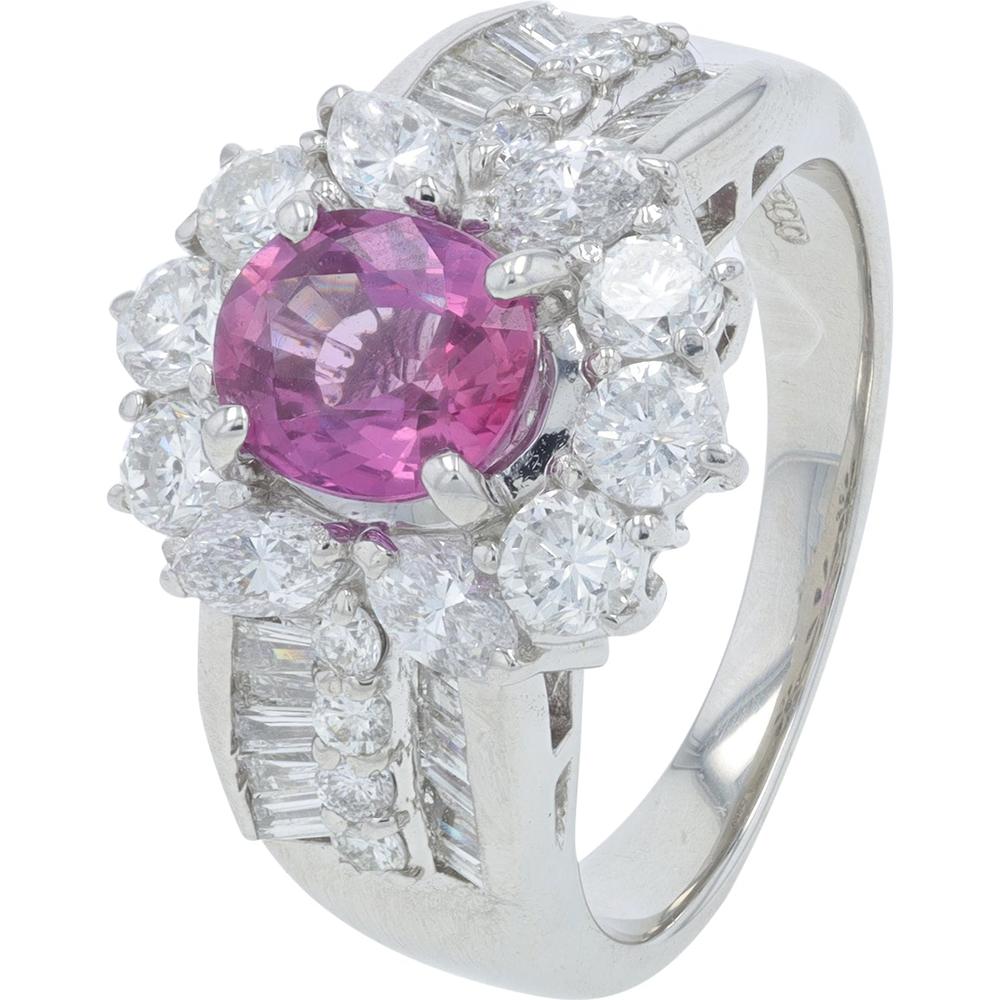 Platinum 1.80 Carat Pink Sapphire Ring with 1.70 Carat Diamond Halo