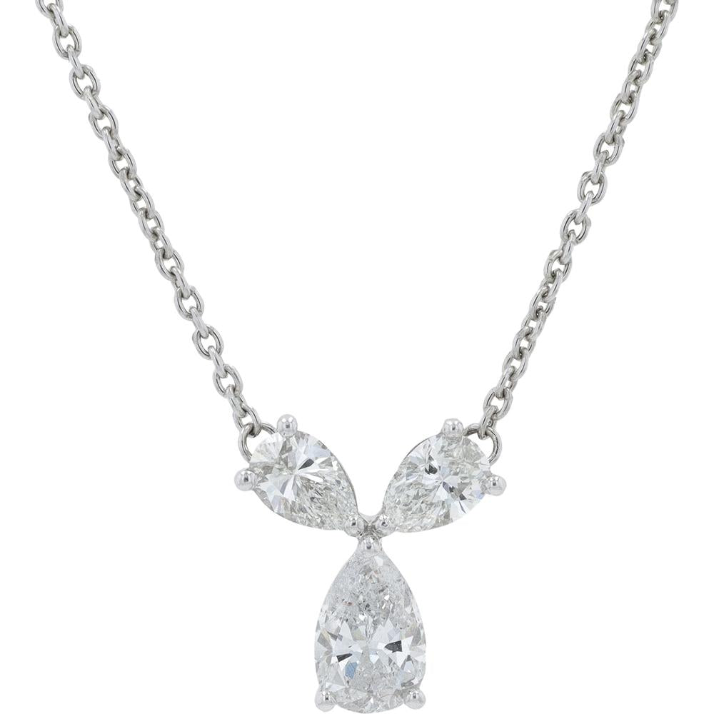 Platinum 1.80 Carat Total Weight Diamond Pendant Necklace with Three Pear - Shaped Diamonds - 16" Chain