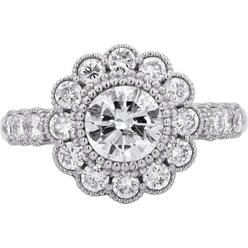 Platinum 1.81 Carat Diamond Halo Engagement Ring with 1.00 Carat Center Diamond