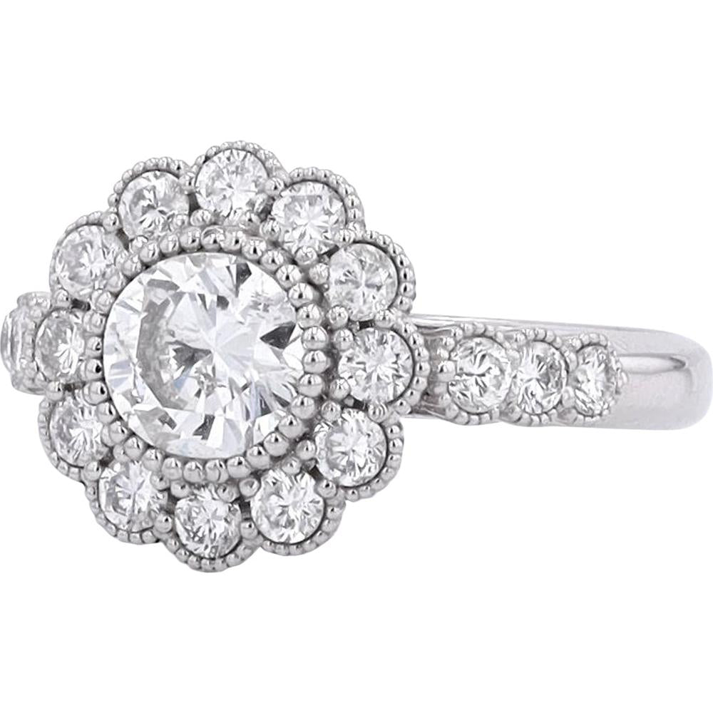 Platinum 1.81 Carat Diamond Halo Engagement Ring with 1.00 Carat Center Diamond