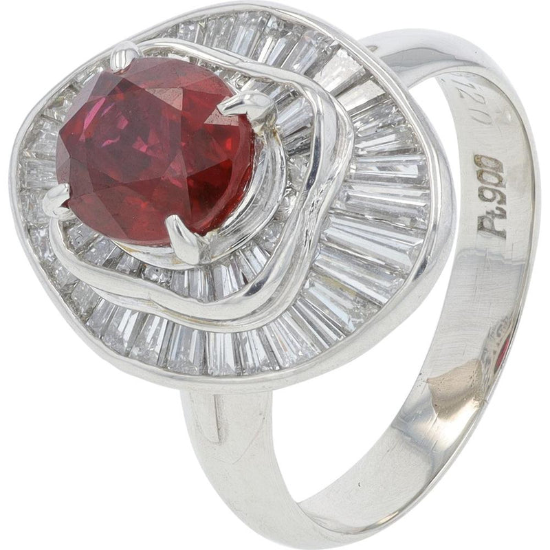 Platinum 1.81 Carat Ruby and Diamond Sunburst Ring with 1.20 Carat Total Diamond Weight