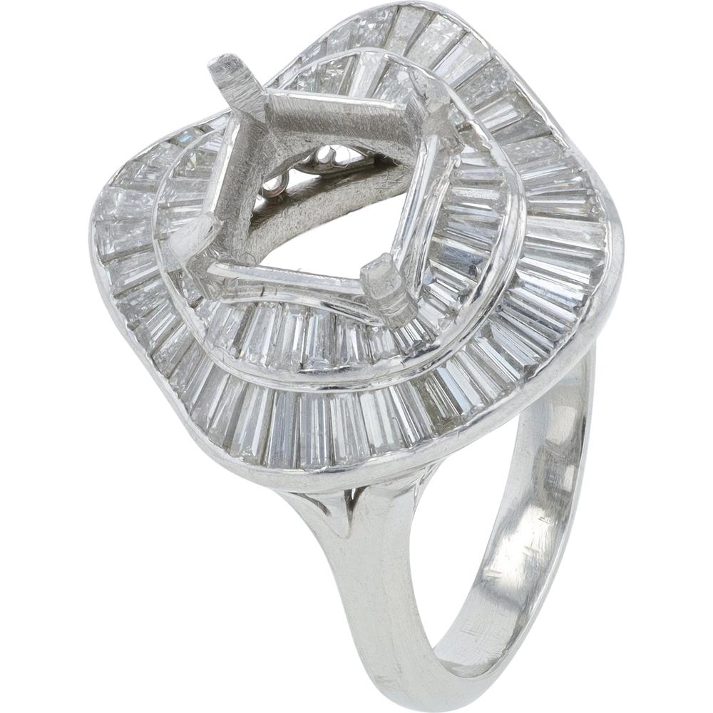 Platinum 1.82 Carat Diamond Semi-Mount Ring with Baguette Diamonds - Size 7