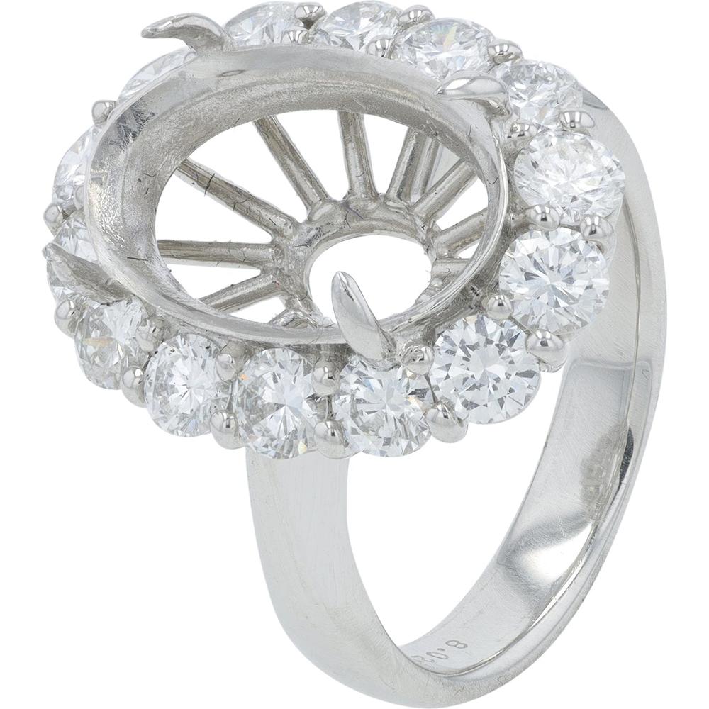 Platinum 1.83 Carat Diamond Halo Semi-Mount Ring with Milgrain Detailing