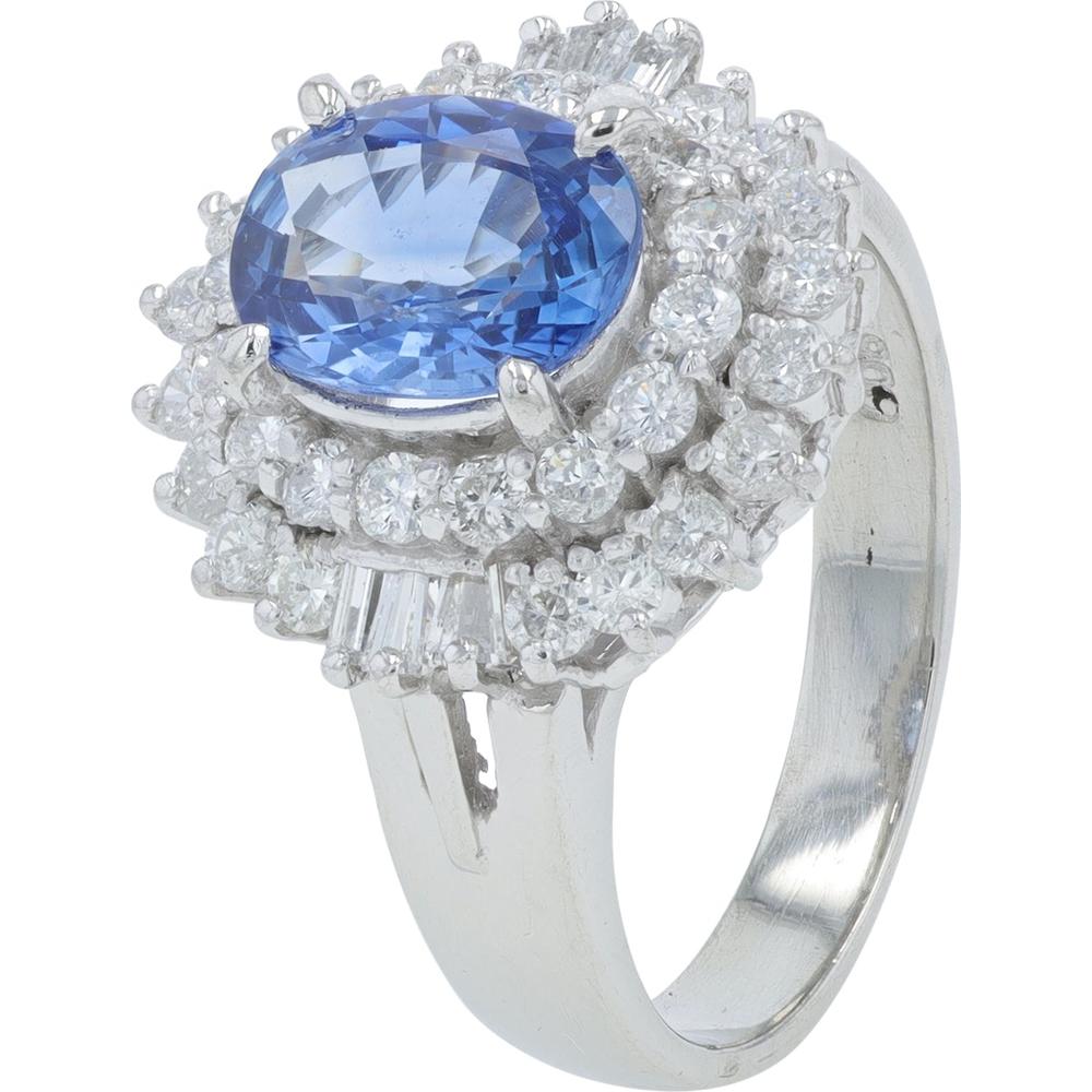 Platinum 1.85 Carat Oval Sapphire Ring with Diamond Halo - 0.90 Carat Total Diamond Weight