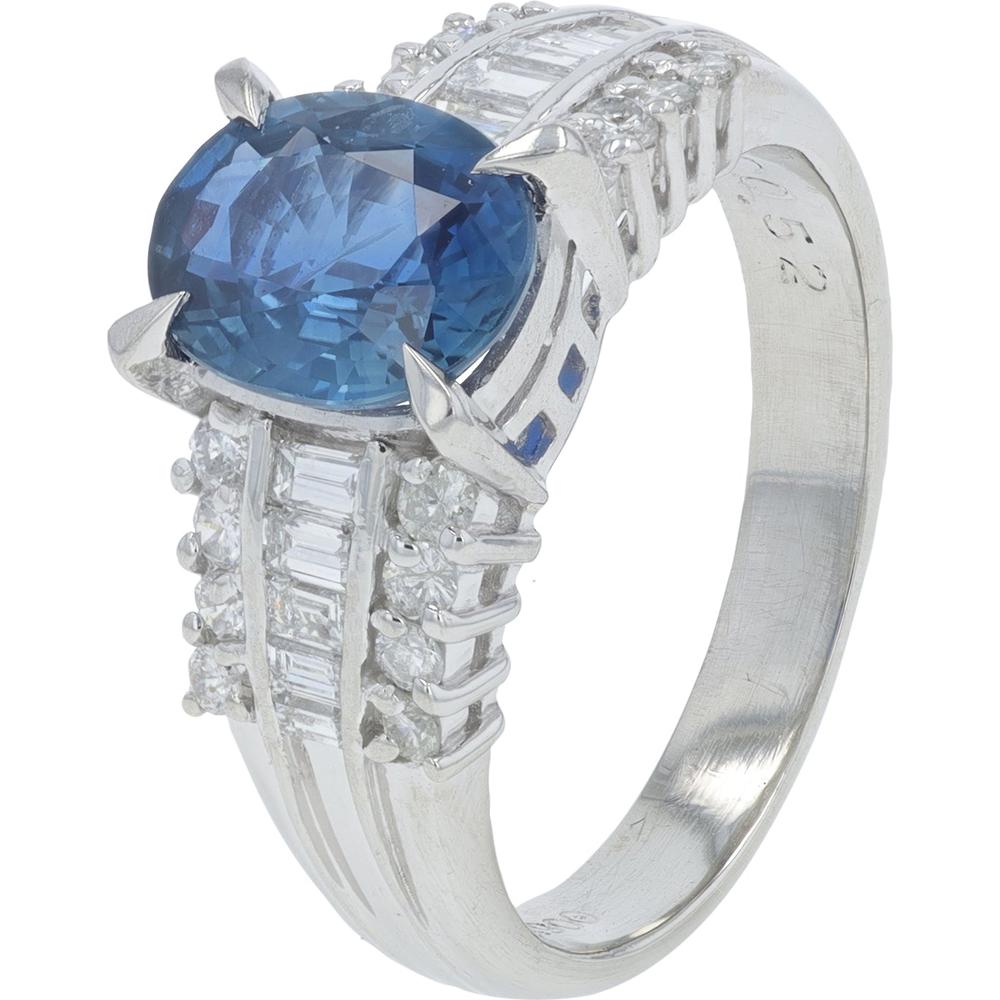 Platinum 1.86 Carat Total Weight Cushion Sapphire Ring with 0.52 Carats Diamond Accents