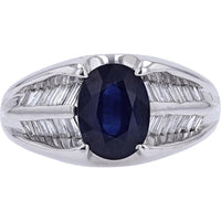 Platinum 1.87 Carat Oval Sapphire Ring with 0.41 Carats Baguette Diamonds