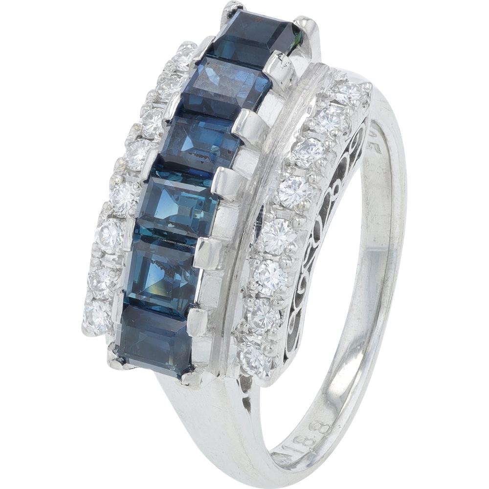 Platinum 1.88 Carat Total Weight Sapphire Ring with Diamond Accents - 0.25 Carat Total Diamond Weight