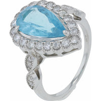 Platinum 1.91 Carat Pear - Shaped Paraiba Tourmaline Ring with 0.44 Carats of Halo Diamonds