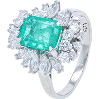 Platinum 1.92 Carat Colombian Emerald Halo Ring with Marquise and Round Diamond Accents - 1.05 Carat Total Diamond Weight