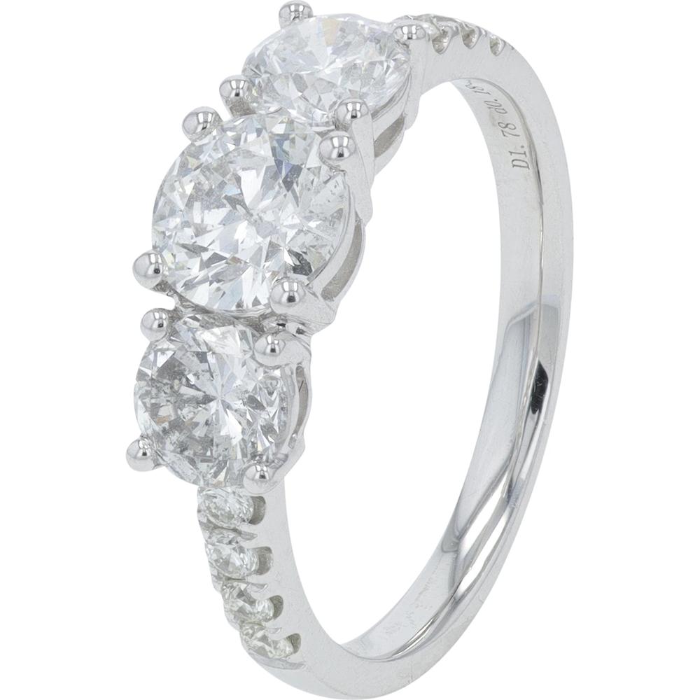 Platinum 1.96 Carat Total Weight Round Diamond Three - Stone Ring - 0.75 Carat Center Stone
