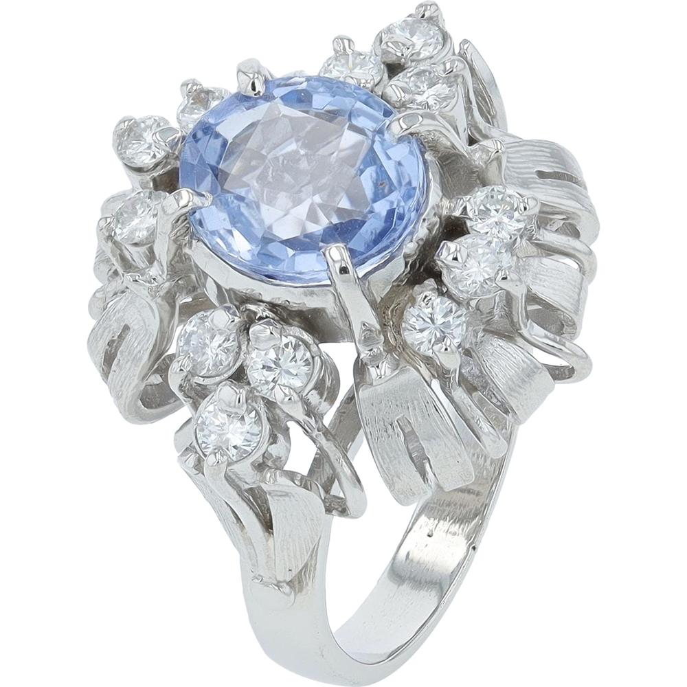 Platinum 1.98 Carat Natural No Heat Ceylon Sapphire and Diamond Ring - 0.36 Carats Total Diamond Weight