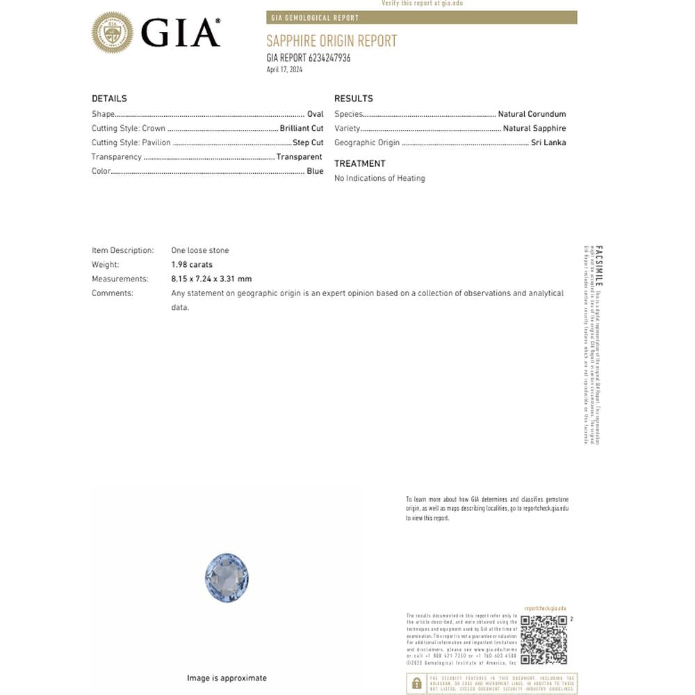 Platinum 1.98 Carat Natural No Heat Ceylon Sapphire and Diamond Ring - 0.36 Carats Total Diamond Weight
